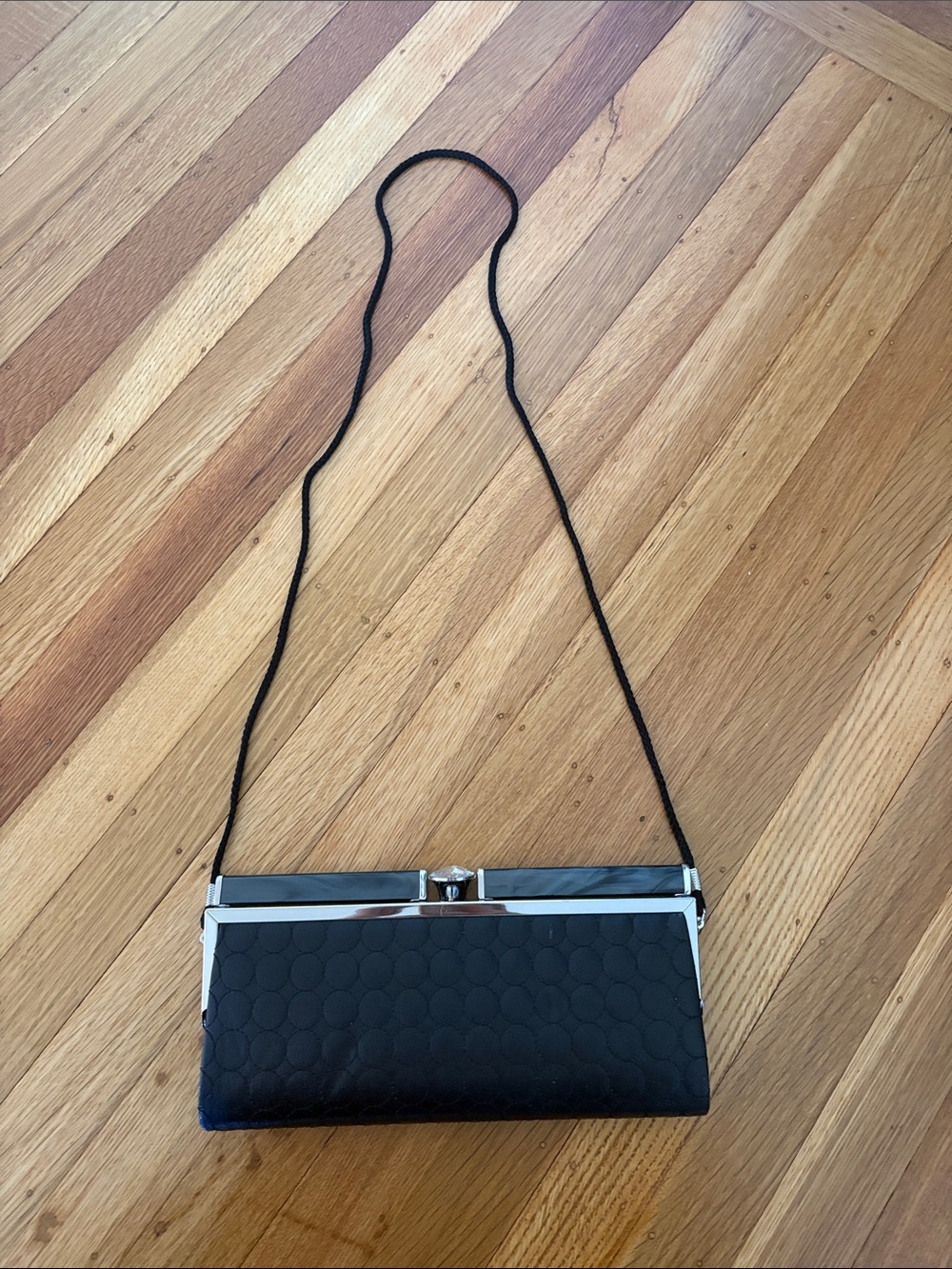 Kate Landry Black Quilted Evening Clutch with Strap